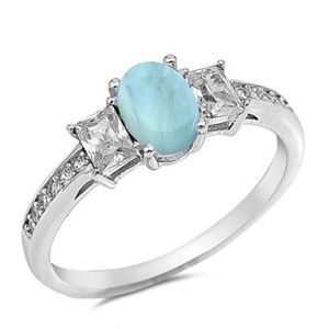 oval natural larimar & cubic zirconia ring